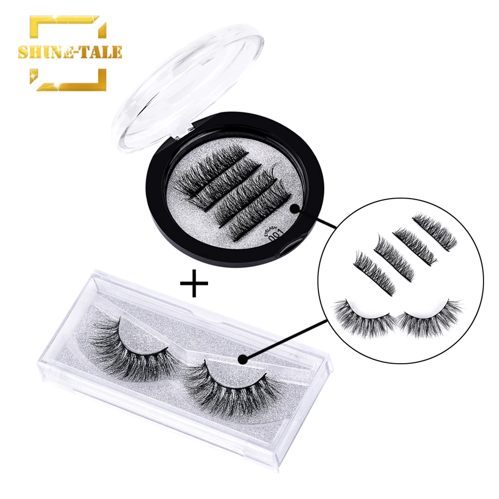 

Shine-tale 2 Pairs Mink Eyelashes 1 Magnetic & 1 Glue Lashes Natural Long 3D Mink Eyelashes False Lashes False Eyelash