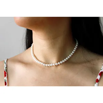 

Elegant Silver 925 Jewelry Classic Temperament Wedding Necklace 6Mm Shell Pearl Highlight925 Sterling Silver Chain For Women