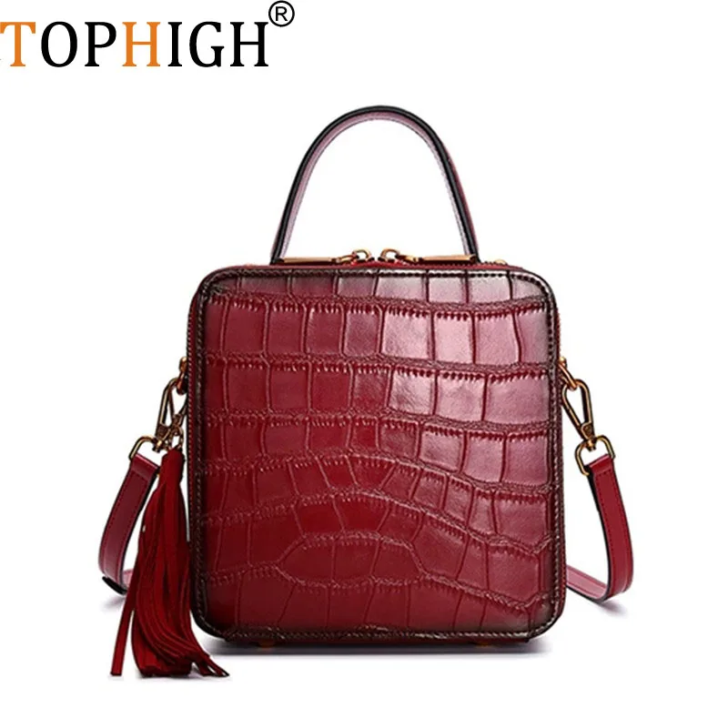 TOPHIGH крокодиловый узор из натуральной кожи сумки модные женские сумки-мессенджеры цепи сумки на плечо женские вечерние клатчи
