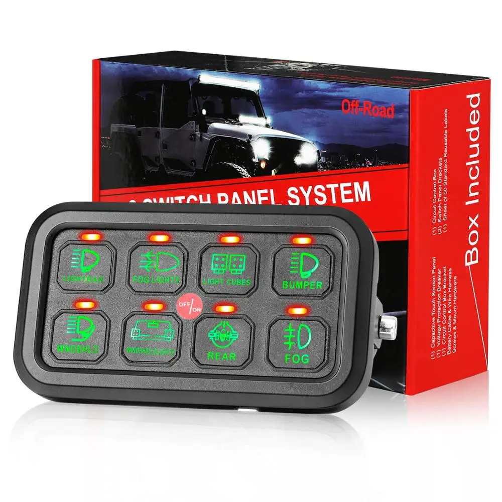 

8 Gang Switch Panel Car Switch Panel Circuit Control Box Relay System Universal Slim Touch Panel Truck Marine ATV UTV Boat