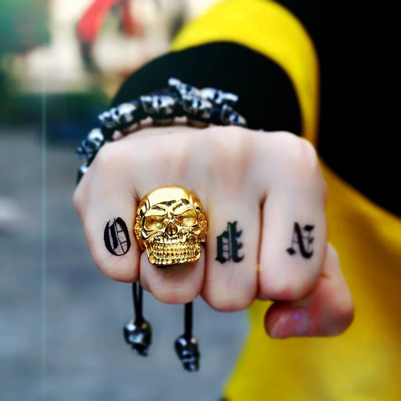 BEIER Dropshipping punk cool Fashion Stainless Steel Rings For Man Big Tripple Skull Product Punk Biker Jewelry Gift BR8-068
