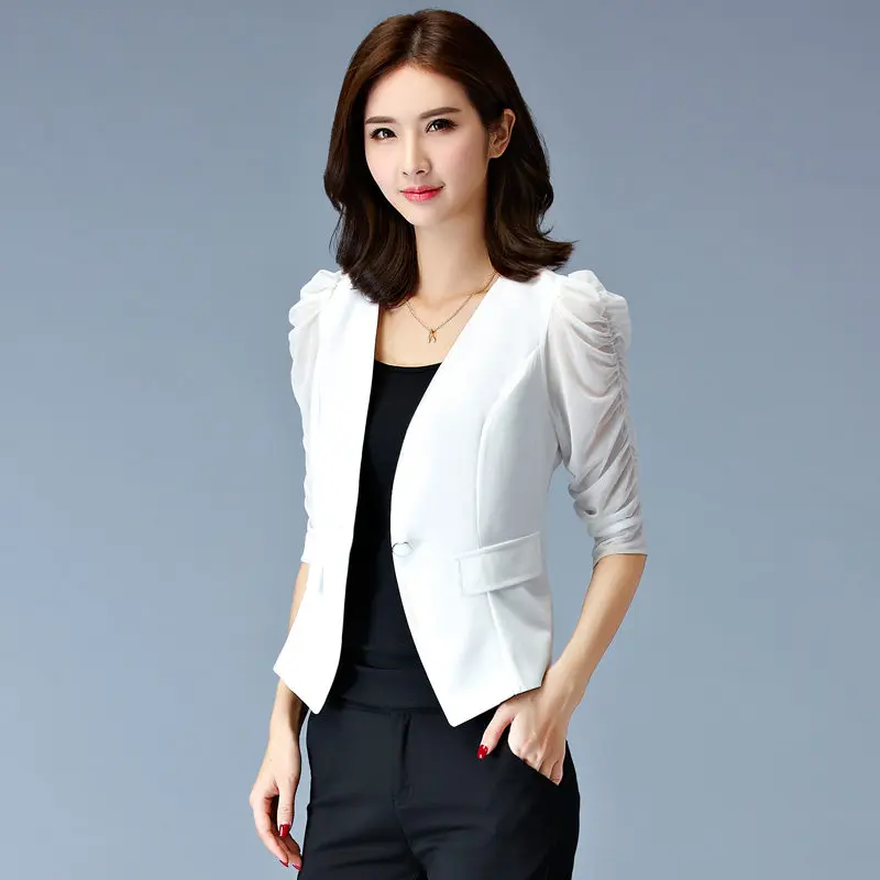 women's white fitted suit jacket