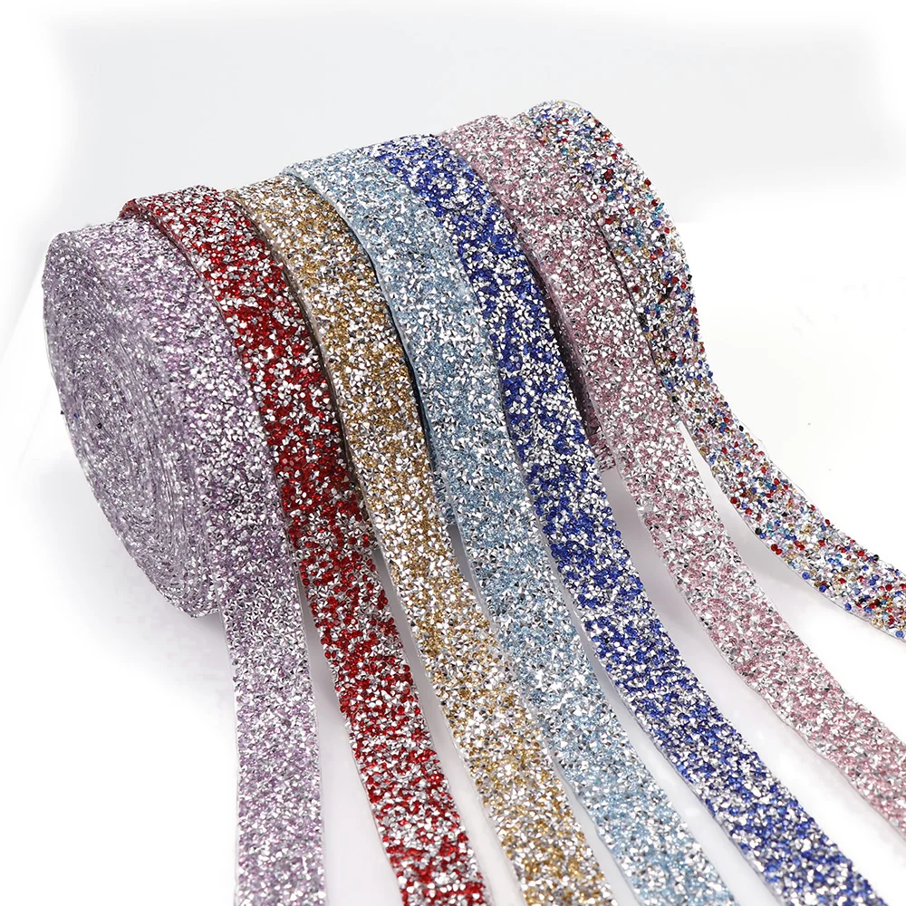 1 Yard 2cm Hotfix Rhinestone Tape Colorful Color Trim Iron On Appliques