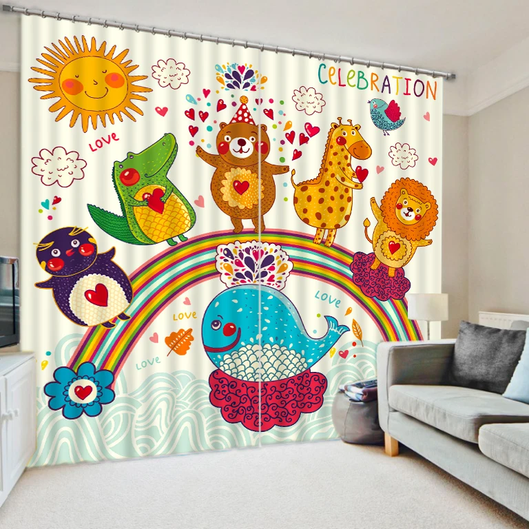 

Children's cartoon lion animal photo print curtains shading curtains 3d