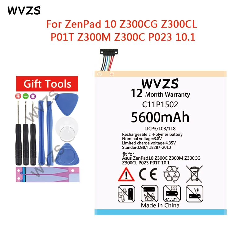

wvzs 5600mAh Li-ion Battery C11P1502 For Asus ZenPad 10 Z300CG Z300CL P01T Z300M Z300C P023 10.1 Batteries