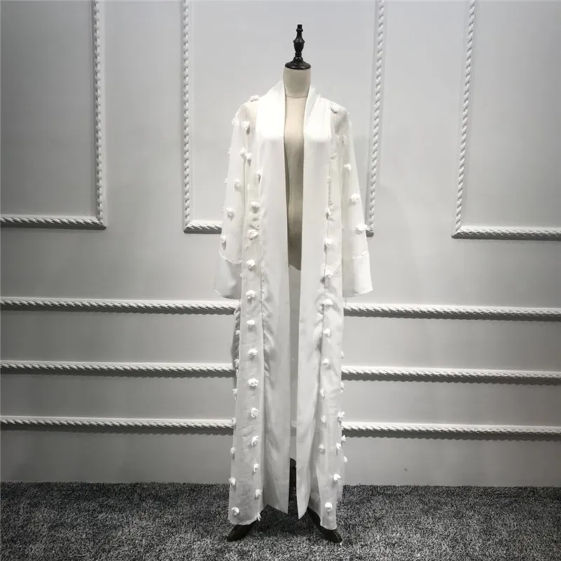 Размера плюс Blusas Mujer De Moda abaya мусульманская женская длинная Кружевная Сетка Макси Кимоно Кардиган Блузка Ropa турецкая исламская одежда - Цвет: White