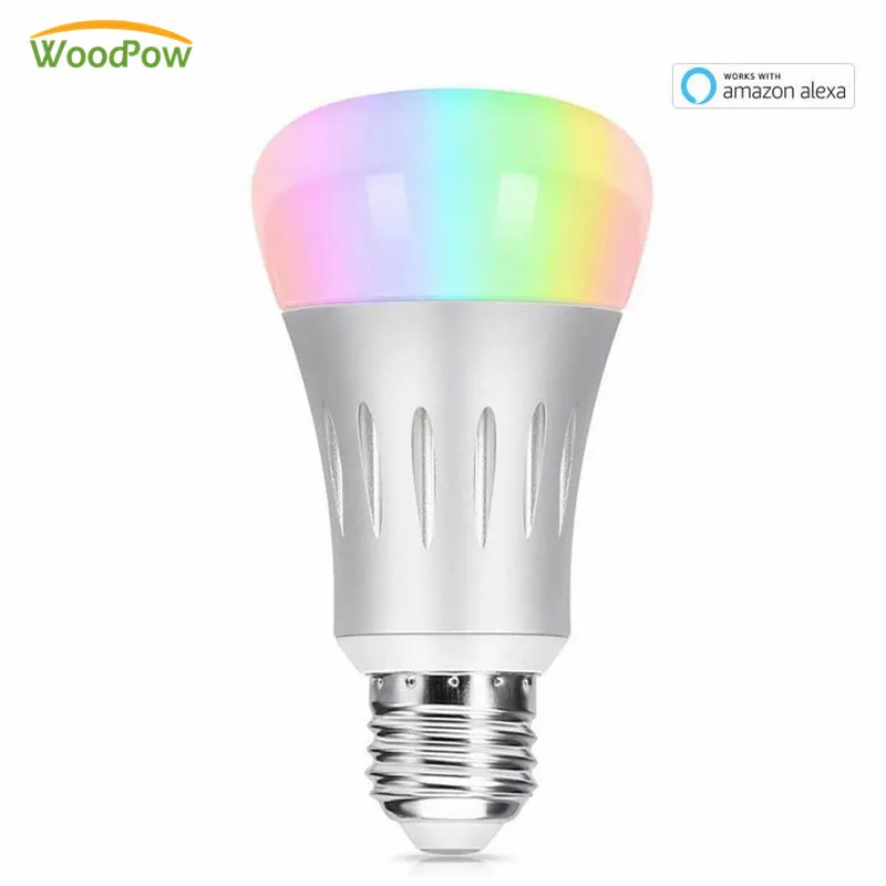 

WoodPow Smart WiFi LED Bulb Dimmable 7W RGB Light E27 B22 Bulbs Works with Amazon Alexa Echo and APP Remote Control 110V-255V