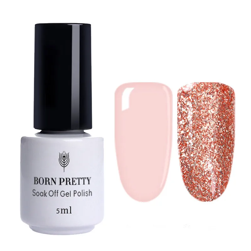 

2Pcs BORN PRETTY Nude Glitter UV Gel Polish Set Soak Off Sand Platinum Rose Gold Pure Color Nail Art UV Varnish Lacquer 5ml