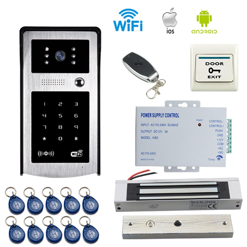 

JERUAN Home wireless Wifi Video Door Phone Doorbell and Phone telecontrol Talkback/RFID/Code/remote control/Unlock Free Shipping