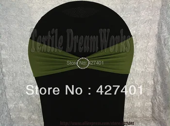 

Hot Sale Army Green Spandex Bands / Lycra Band /Chair Covers Sash With Round Diamond Buckle For Wedding & Banquet