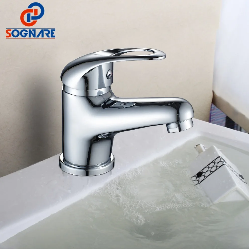

SOGNARE Chrome Basin Faucet Deck Mounted Cold and Hot Water Mixer Taps Single Handle Basin Bathroom Faucet Crane Silver D1201