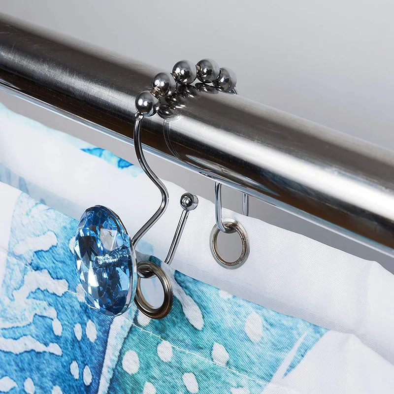 

12 Pcs Draughts with double hooks Stainless Steel Decorative Shower Curtain Hooks Acrylic Clear Shower Curtain Rings BDF99