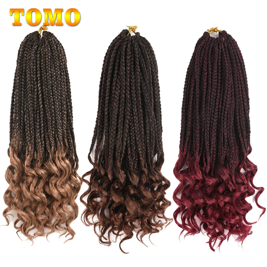 

TOMO 14" 18" 24" Box Braids Curly Crochet Hair Extensions 22Strands Crochet Braids Synthetic Braiding Hair Black Color Bulk