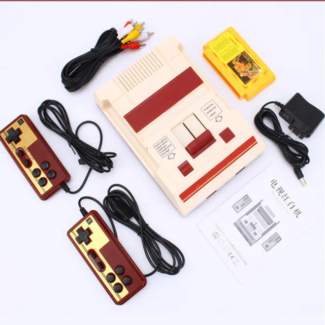 Kaufen 8 bit TV Spiel Player Klassische Rot Weiß Video Spielkonsolen Video Spiel Konsole Gelb Plug in Karte spiele RS 37