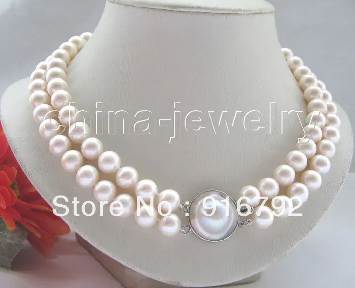 

free shipping >>>>>AAA+ 2row 10mm white round FW pearl necklace