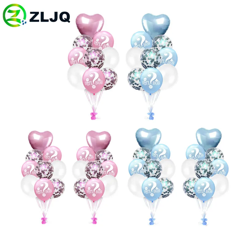 ZLJQ 18pcs Gender Reveal Boy or Girl Sequins Balloon Suit Pink Blue