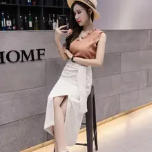 Летняя женская юбка офисная с разрезом и бантиком Асимметричные Длинные юбки женские OL хип-пакет короткие jupe femme элегантные юбки DF884