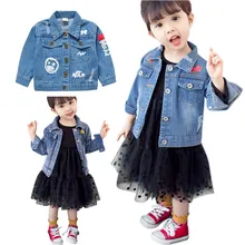 

Autumn Girls Cute Printed Denim Jacket Children Clothes Kids Fashion Pockets Coat Baby Girl Outfits