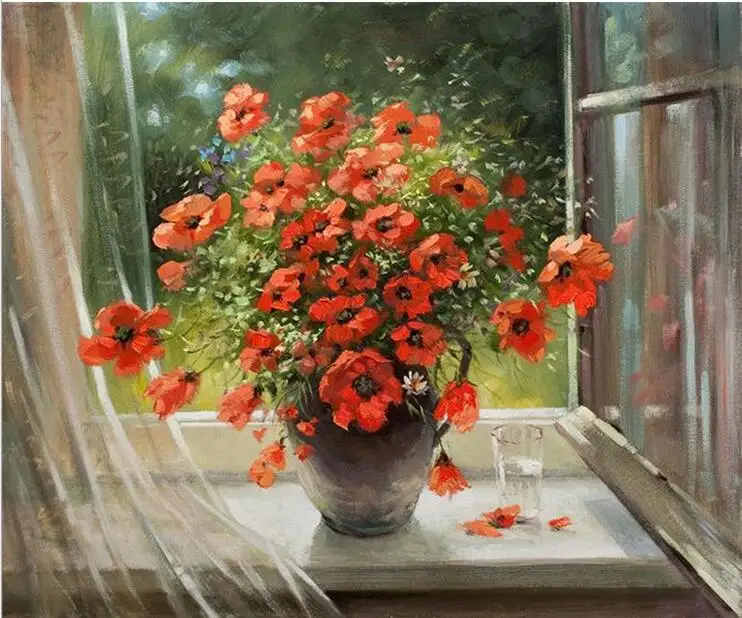 

The flowers of the Window Cotton Embroidery Crafts Needlework 14CT Unprinted Cross Stitch Kits DMC DIY Quality Handmade Decor