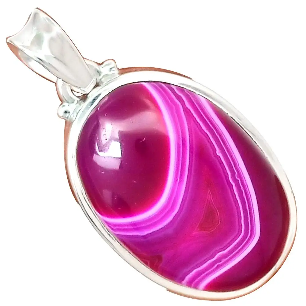 

Genuine BOTSWANA AGATE Pendant 925 Sterling Silver, 40 mm, MHBAP5865