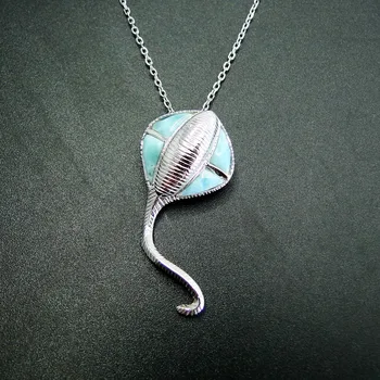 

Natural Larimar Jewelry 100% 925 Sterling Silver Pendant Unique Stingray Fish Ocean Jewelry Charm Larimar Pendant without Chain