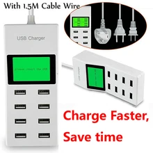 Универсальный 8 Порты USB LED Дисплей США ЕС Великобритания Plug Зарядное устройство адаптер Мощность полосы разъем адаптера Smart Зарядное устройство для Xiaomi