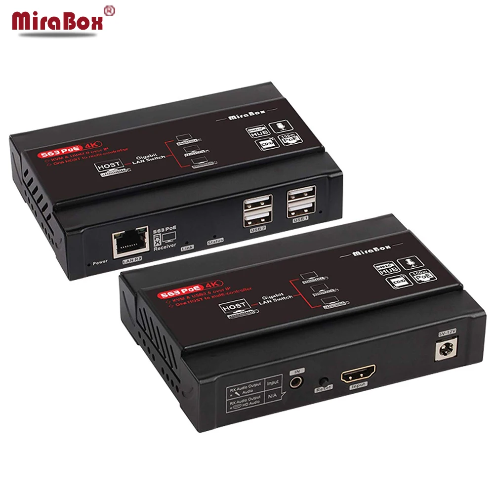 Удлинитель Mirabox 100m 4K KVM USB HDMI по IP Cat5e Cat6 поддерживает 802.3af POE USB2.0 Pass through @ 30 Гц 4:4:4