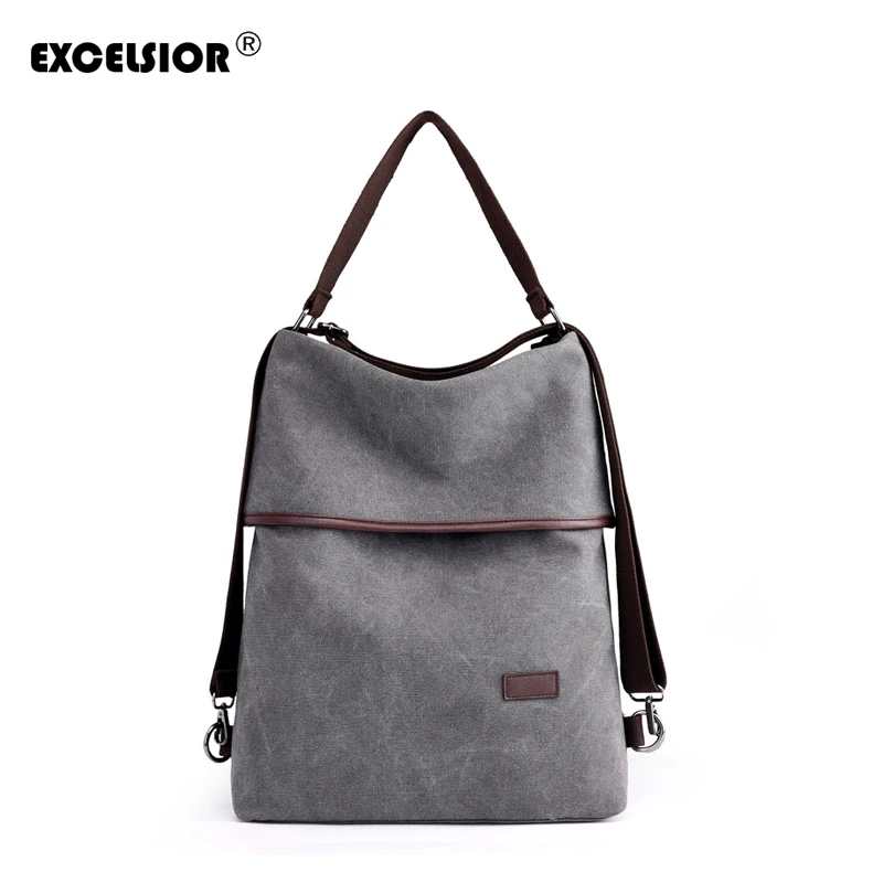 

EXCELSIOR Multi-use Casual Simple School Bags for Girls Quality Canvas Woman's Backpack Vintage Solid School Style Bag
