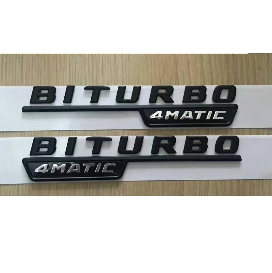 

Flat Black " BITURBO 4MATIC " Plastic Car Trunk Fender Letters Badge Emblem Emblems Decal Sticker for Mercedes Benz AMG 2017
