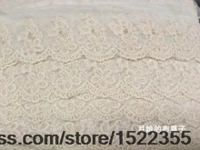 Exquisite Embroidery Mesh Lace Beige Cotton Mesh Embroidery Lace Fabric Accessories 6cm Wide beige lace details strappy mesh bodysuit with no falsies