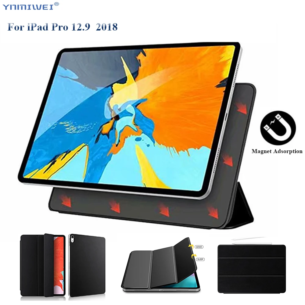 

For iPad Pro 12.9 2018 Magnetic Smart Case Tri-fold Stand Magnet Attachment Cover For Apple iPad Pro 2018 12.9 inch +Films