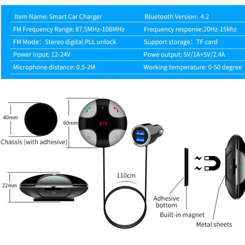 DC 12 V-24 V Bluetooth 4,2 громкой связи Bluetooth гарнитура для Беспроводной автомобильный fm-передатчик Bluetooth Micro SD/TF карты MP3& двойной зарядка через usb комплект