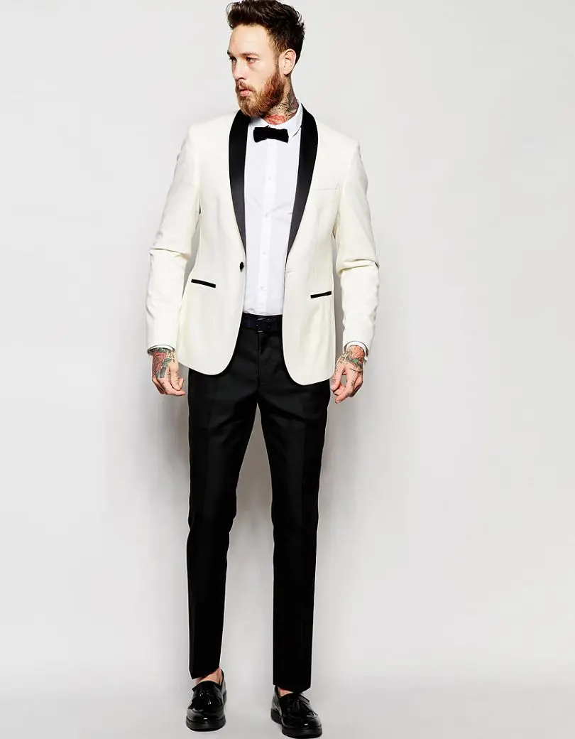 2018 Slim Fit Tuxedo Suit White Jacket Black Trouser Man