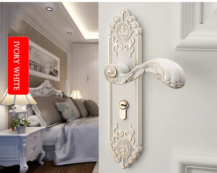 KAK, европейский стиль, бесшумный дверной замок для комнаты, модная ручка для межкомнатной двери, дверные ручки, замок, роскошный Противоугонный замок, мебельная фурнитура - Цвет: Ivory White