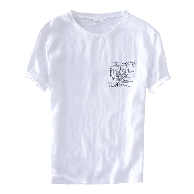 

Italy style short sleeve brand t shirt men linen o-neck white fashion t-shirt mens summer casual t shirts male tops overhemd