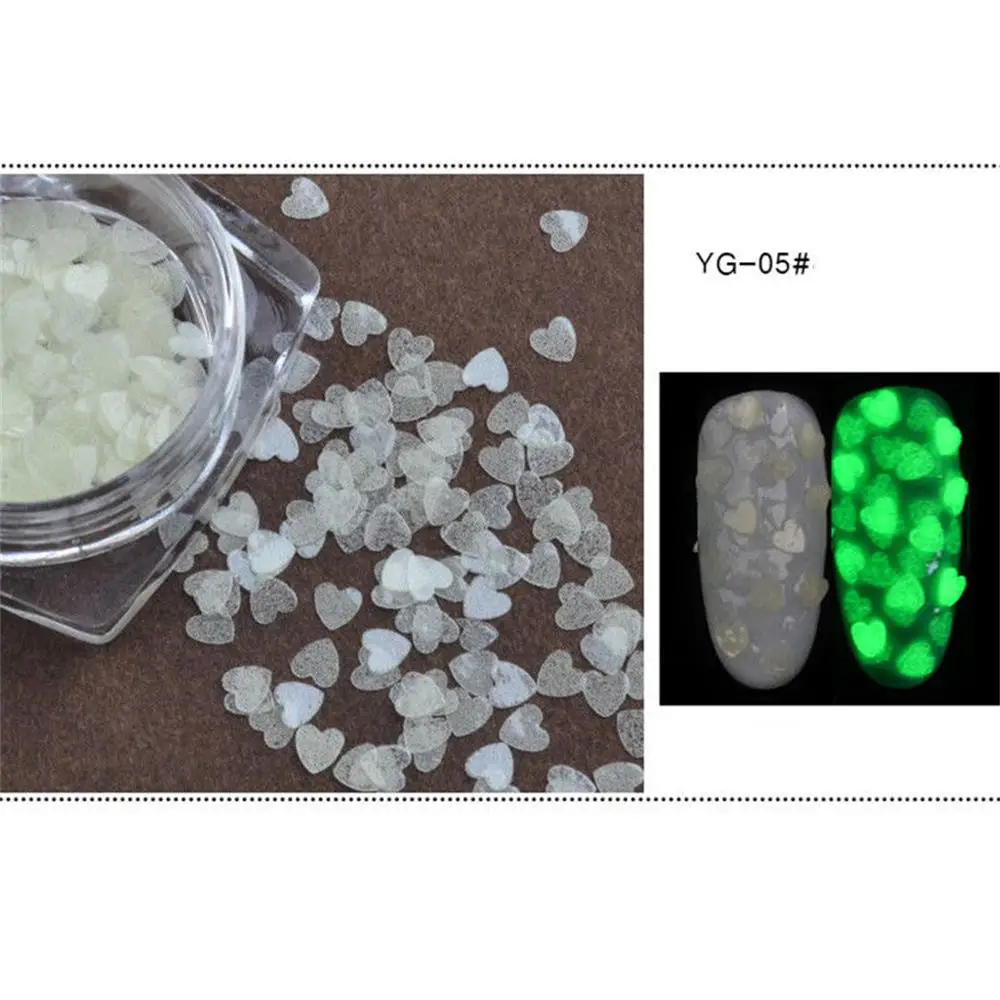 1 коробка светящийся люминесцентный Блестки для нейл Арта(искусство украшения ногтей) Сердце Звезда круглый ультратонкий ногтей Мерцающая Снежинка порошок светится в темноте Маникюр деко
