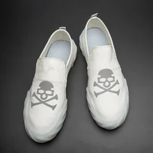 Светоотражающая подошва с черепом; Мужская маленькая белая обувь; дышащая парусиновая обувь; спортивная обувь для отдыха; прозрачная подошва