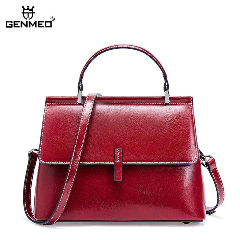 

GENMEO New Vintage Oil-Wax Genuine Leather Crossbody Bags Women Shoulder Messenger Bag Lady Travel Purses Handbag Tote Bag Bolsa