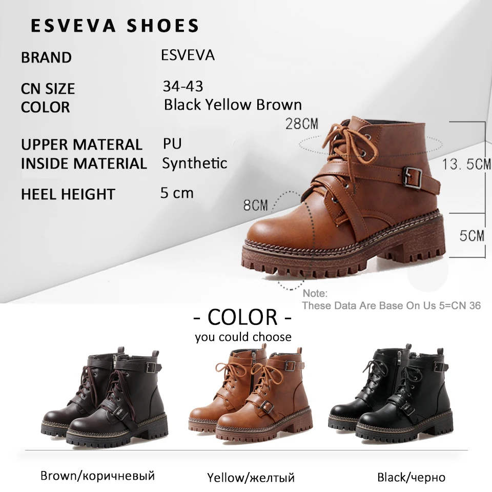 ESVEVA/ г. Женские ботинки обувь в западном стиле с круглым носком зимние женские ботильоны на молнии обувь на квадратном каблуке обувь на платформе и высоком каблуке 34-43