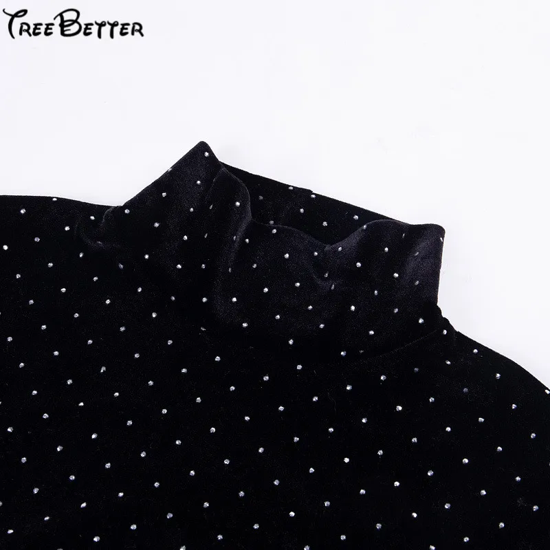 2019 Winter Spring New Diamond Long Sleeve Turtleneck Skinny Sexy Club Bodysuit 