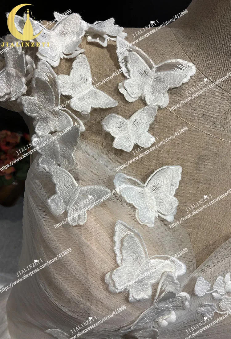 JIALINZEYI реальное изображение сексуальное с короткими рукавами с бабочкой V сзади свадебные платья свадебное платье