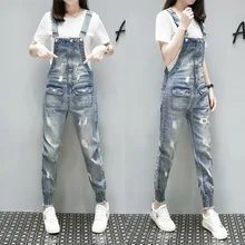 Европа новые летние женская мода свободные карманы шаровары ковбой назад ремень джинсовые штаны женские Повседневное комбинезон сексуальные джинсы брюки