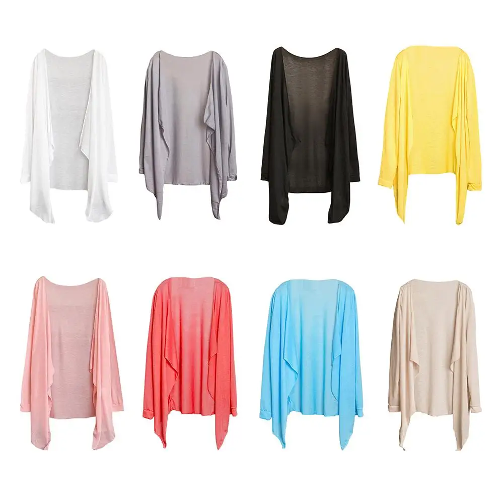 سترة مشغولة من الصوف المرأة الكورية نمط السيدات رقيقة Losse الشمس حماية بلون شفافة قميص لون الحلوى الشاطئ معطف