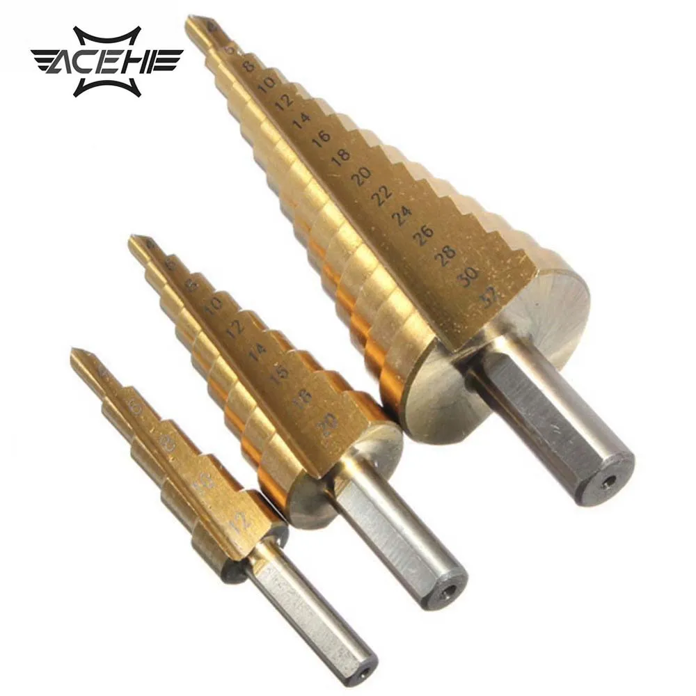Buy 3pc Hss Step Cone Taper Drill Bit Set Metal