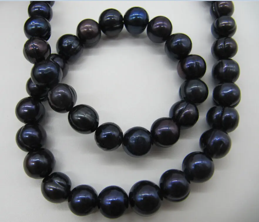 

ddh003807 NOBLEST RARE NATURAL10-13MM SOUTH SEA BLACK BLUE PEARL NECKLACE 17"14K