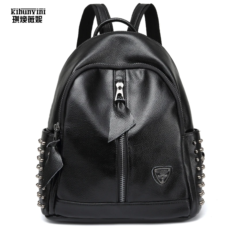 Punk Korrean Style Rivets Backpack Women Hot Fashion Ladies Leather