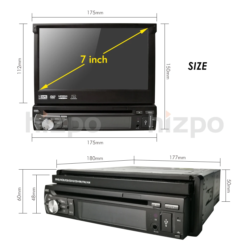 Cheap universal 1 one Din 7" inch Motorized Touch Screen Car DVD Player Radio GPS Navigator 1din Audio Car Stereo DVD FM radio Steerin 4