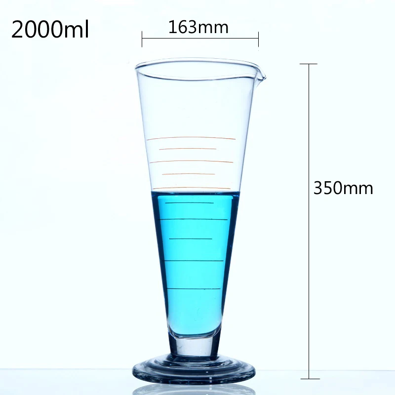 LINYEYUE 2000mL Graduate Conical Glass Measuring Cup Measuring Glass Triangle Beaker Laboratory Cylinder Chemistry Equipment