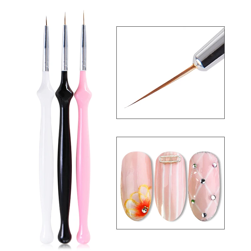 

MEET ACROSS 3 Pcs/set Nail Liner Brush Set Drawing Painting UV Gel Acrylic Pen Manicure Nail Art Tool Sketch Fine Line Pens