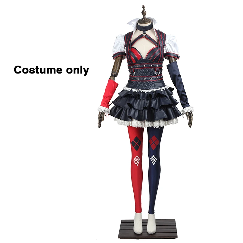 Harley Quinn Costume Cosplay Batman Arkham Knight Costume Fancy Dress Christmas Game Outfit Sexy Clown Suit Adult Women Any Size - Цвет: Costume only